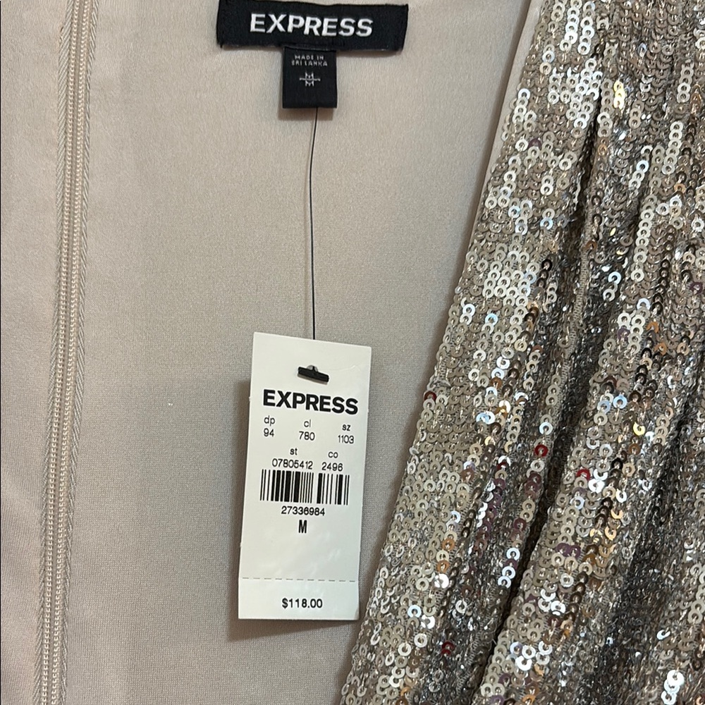 Express Nude & Silver Sequin Dress NWT SIZE M - Picture 2 of 5